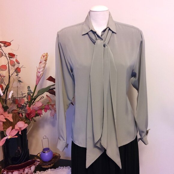VTG Jaeger Bow Tie Neck Blouse Shirt Women’s Dressy Elegant Top XL 16 - Picture 6 of 11